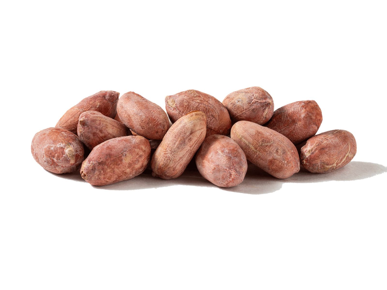 A small pile of low-salted peanuts in their red skins